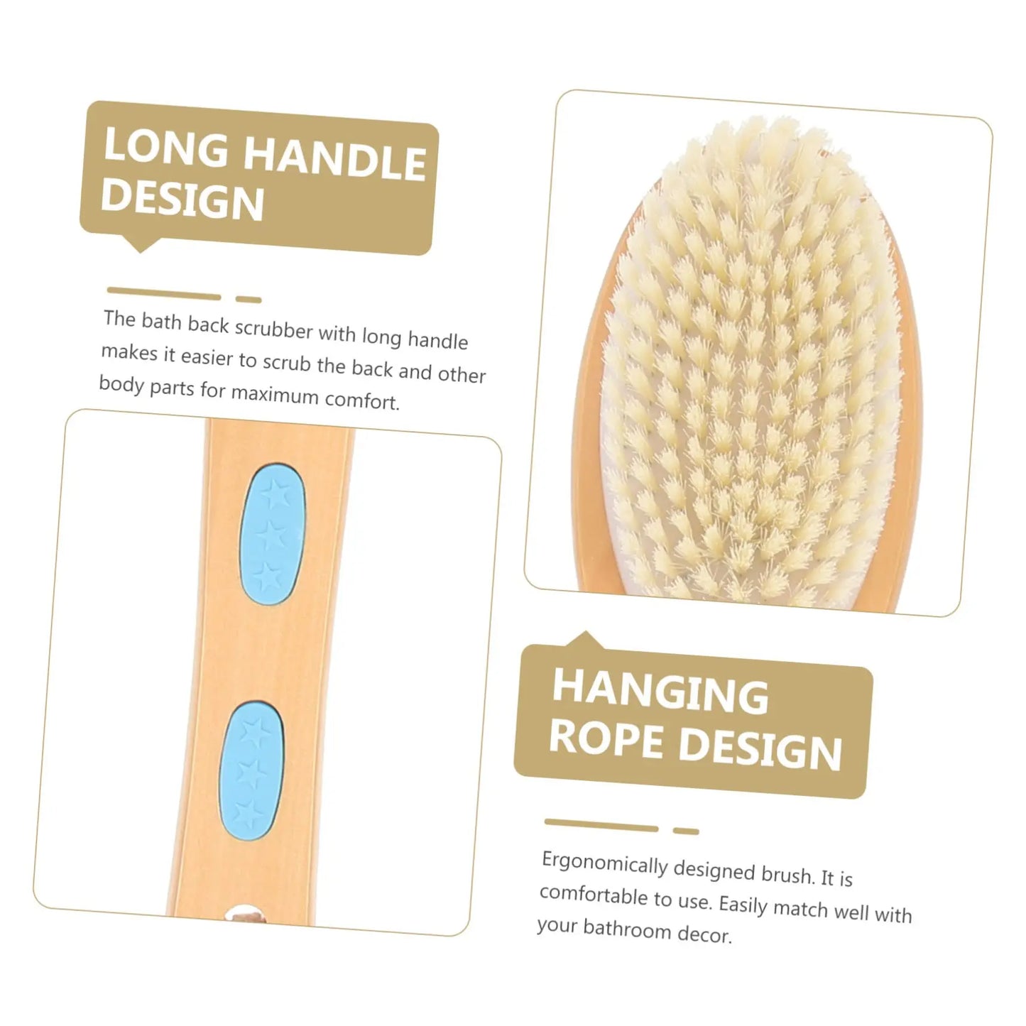 Dry Skin Wood Body Brush Exfoliation Natural Bristle Back Brush Massager Bath Shower Back Spa Scrubber Dry Massage Brush Tools