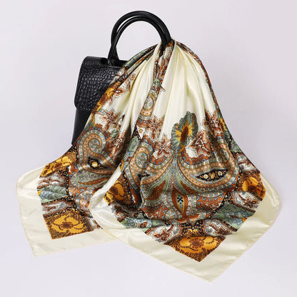 Head Scarf Women Luxury Brand Square Silk Foulard Satin Bandana Summer Soft Neckerchief Hijab Hair Scarves For Ladies
