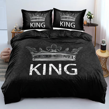 Duvet Cover Set Soft And Comfortable  Gray And Black King Pattern Bedding Set For Bedroom Guest Room And Dorm Decoration