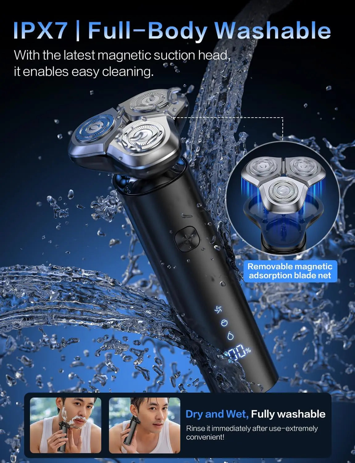 Electric Razor for Men 3 Blade Rotary Shaving Machine Touch Switch Type C Fast Charging Travel Lock Men's Electric Shaver