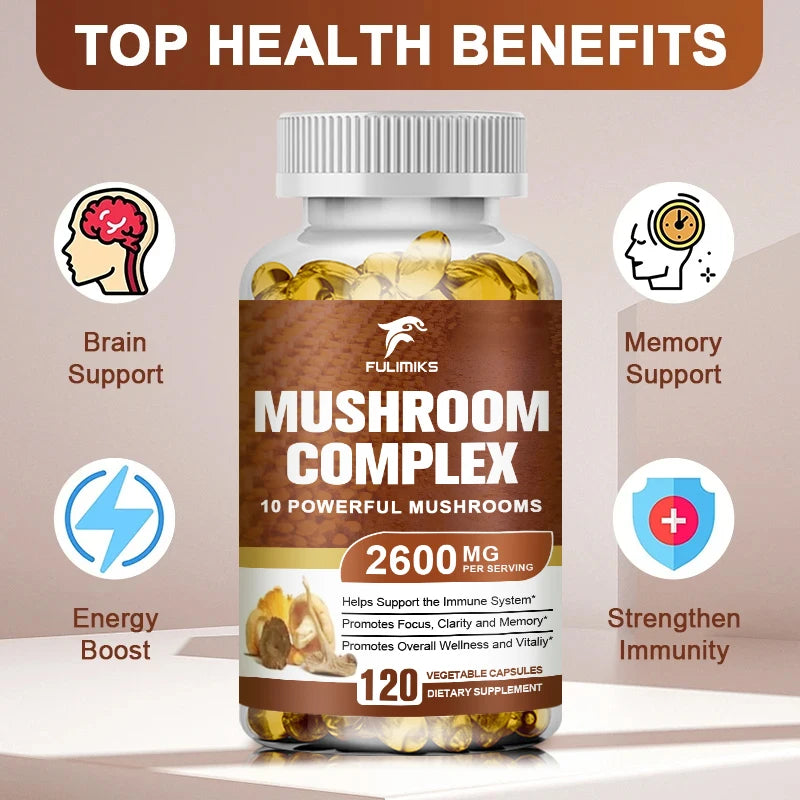 Buy 1 Get 1 Free! Organic Mushroom Complex Supplement, Adaptogenic Blend for Immune Support, Brain Focus & Natural Energy