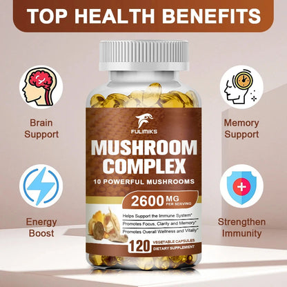 Buy 1 Get 1 Free! Organic Mushroom Complex Supplement, Adaptogenic Blend for Immune Support, Brain Focus & Natural Energy