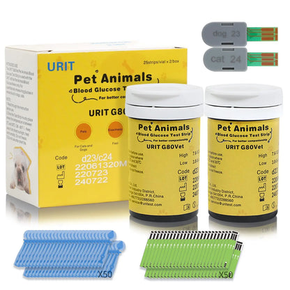 Glucose Monitoring Kit for Dogs & Cats, Pet Blood Sugar Monitor with Pain-Free & Easy Shuttle, No-Coding Kits with 50 Strips