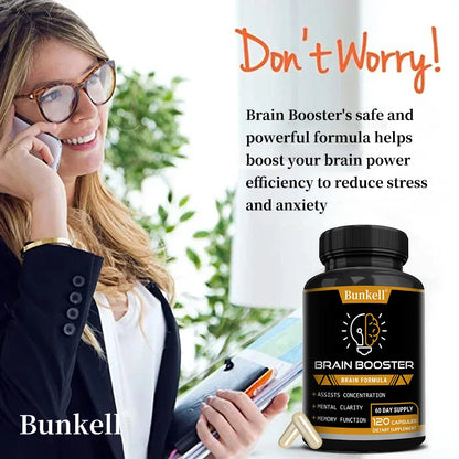 Brain Health Supplement - with Ginkgo Biloba, Vitamin B12, Help Improve Cognitive Function and Memory, Protect Nerve Cells