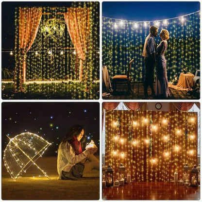 Solar Curtain Light LED Outdoor Waterproof 600leds Garland Decor String Lights Yard Christmas Fairy Wedding Party Terrace Garden