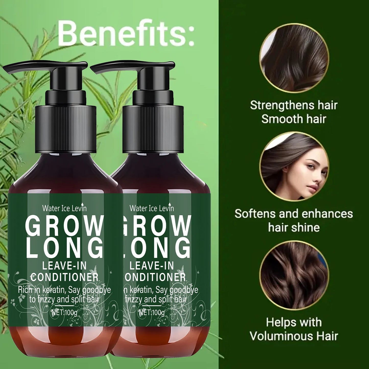Hair Growth Leave In Conditioner 1+1 Pack 100g Biotin Collagen Hyaluronic Acid Vitamin C Dry Damaged Hair Repair Moisturizing