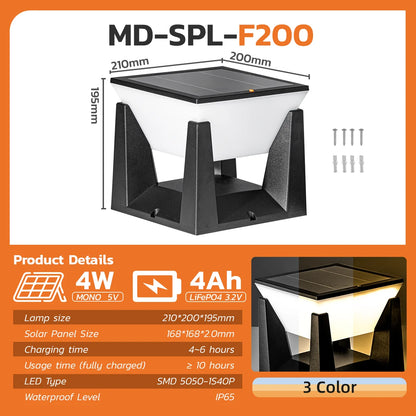 3-Color Solar Post Light IP65 Waterproof Outdoor Garden Yard Pathway LED Lamp - Solar Powered Lighting
