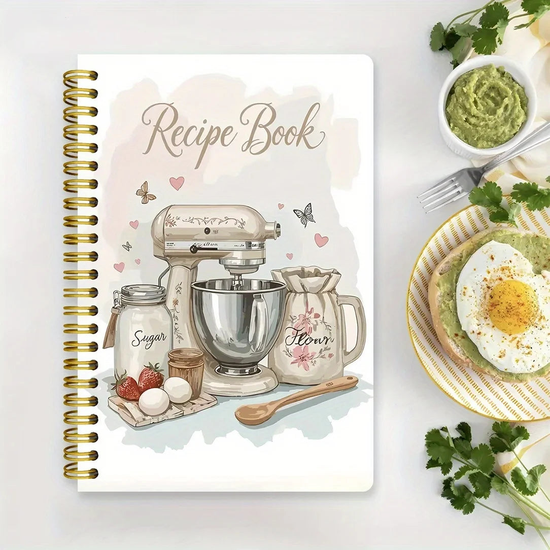 A printed cover notebook with recipe book illustrations and ingredient illustrations,for cooking enthusiasts,cooking plan record