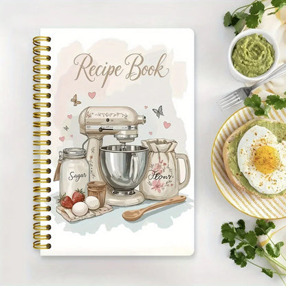 A printed cover notebook with recipe book illustrations and ingredient illustrations,for cooking enthusiasts,cooking plan record