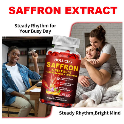 HOLUCKS Natural Saffron Supplement, Boost Energy, Immune, Improve Mood & Focus, Support Eye & Heart Health, for Women Men