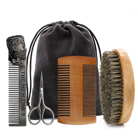 5Pcs Men Beard Care Set Beard Mustache Pocket Hair Comb Men Alloy Hair Skull Brush Mustache Beard Styling Tool for Home Salon