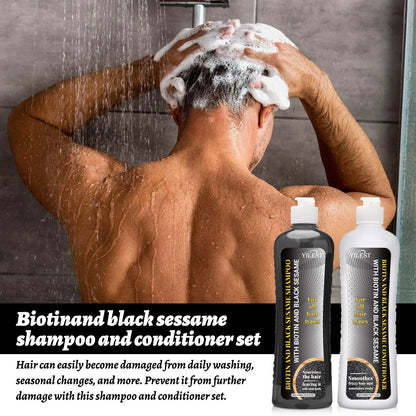 Biotin & Black Sesame Shampoo Conditioner Set Hair Repair Treatment Nourishing & Strengthening 450ml x 2 for All Hair Types