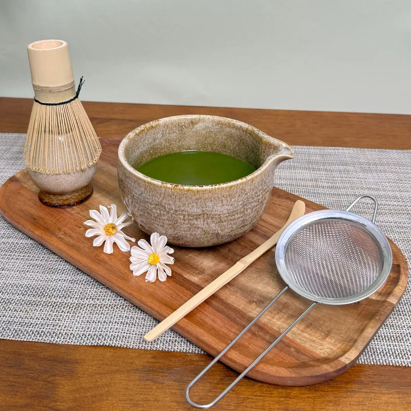 Japanese Matcha Set 7pc Glazed Bowl Whisk Brush Tea Powder Can Complete Tea Ceremony Tools Starter Kit With Full Accessories