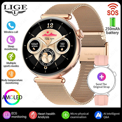 LIGE ECG Smart Watch For Women AMOLED Blood Uric Acid Lipid AI-GPT Heart Rate Sleep Health Monitor SOS Bluetooth Call Smartwatch