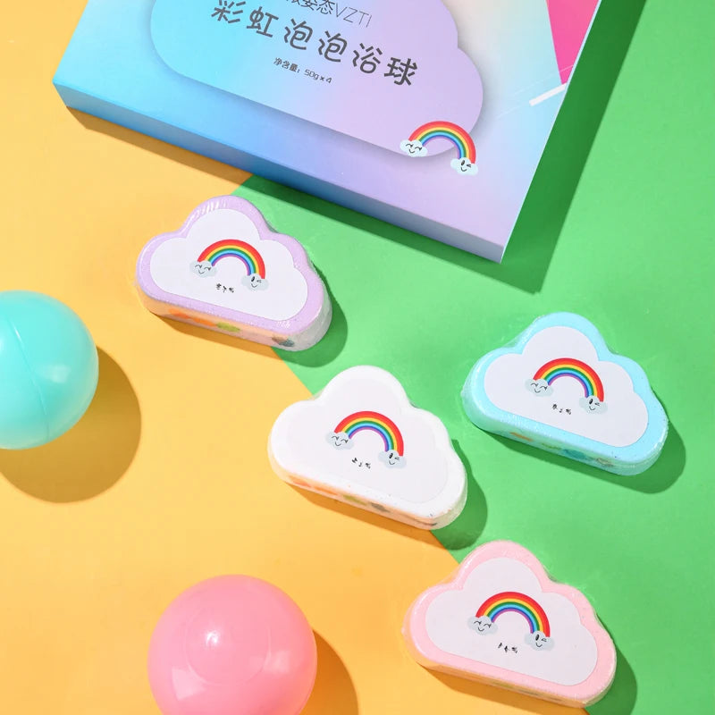 Rainbow cloud bath aromatherapy ball, children's bath cleaning bathtub, bath essential oil 45g, bubble bombs, 4-pack