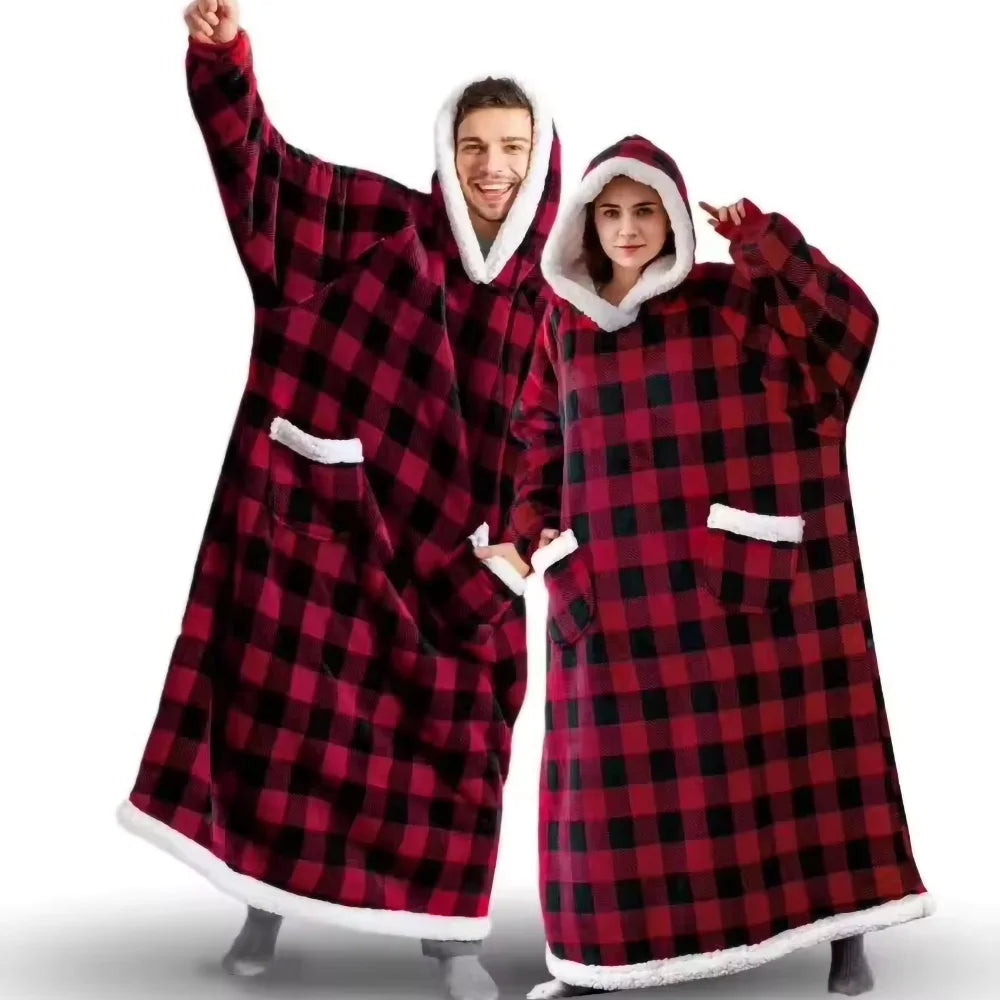 180cm Long Winter Blanket With Sleeves Plush Fleece Wearable Sofa Hooded Blanket Adult Soft Warm Flannel Weighted TV Blankets Ho