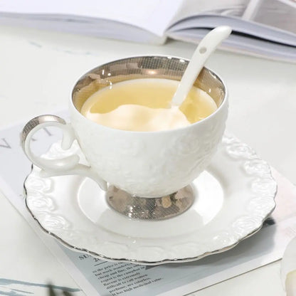 Vintage Ceramic Coffee Cup Spoon Plate Set Luxury Exquisite Latte Flower Tea Water Cup Creative European Style Tea Cup Set Cafe