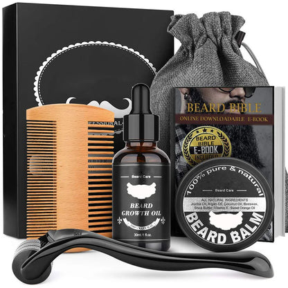 5/7/8 PCS Men's Beard care full set beard comb Balm Double-sided comb with roller beard growth liquid