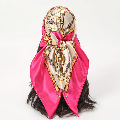 Handkerchiefs Hair Silk Scarf 90*90cm Print Satin Big Square Silk Scarves Shawls for Women Luxury Brand Designer Hijab Headband