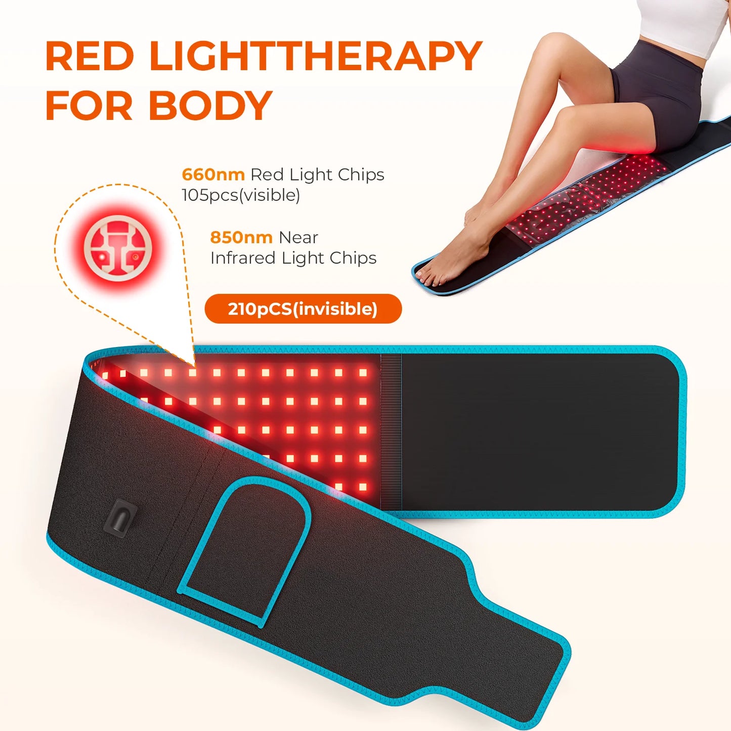 Red Light Therapy 850nm 660nm Red ＆Infrared LED Light Therapy Belt Back Pain Relief Wrap Full Body Belt Back Waist Heating