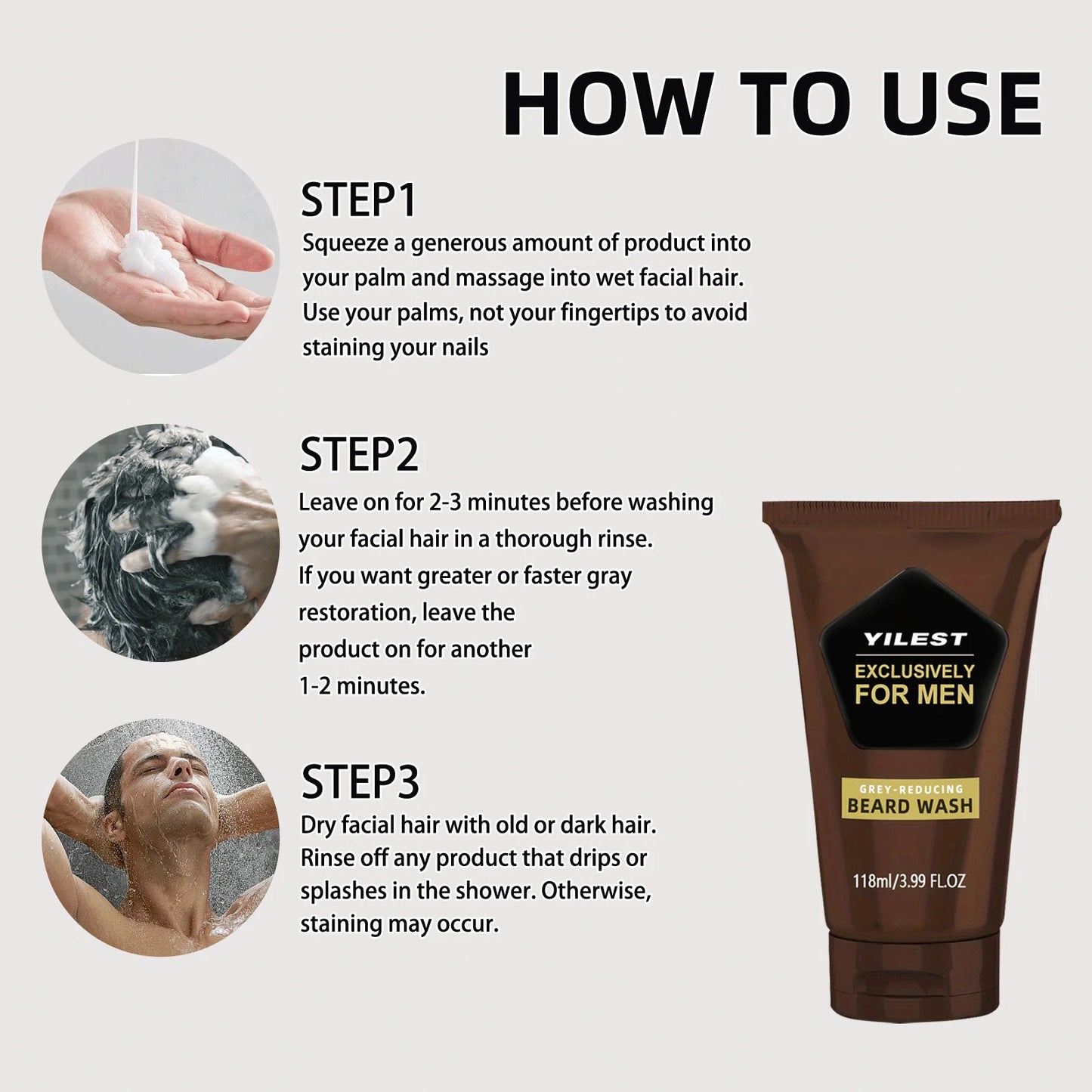 Grey-Reducing Beard Wash Nourishes and Softens Beard Hair Cleaning Facial Hair Prevent Damage and Dryness Men Beard Care 118g