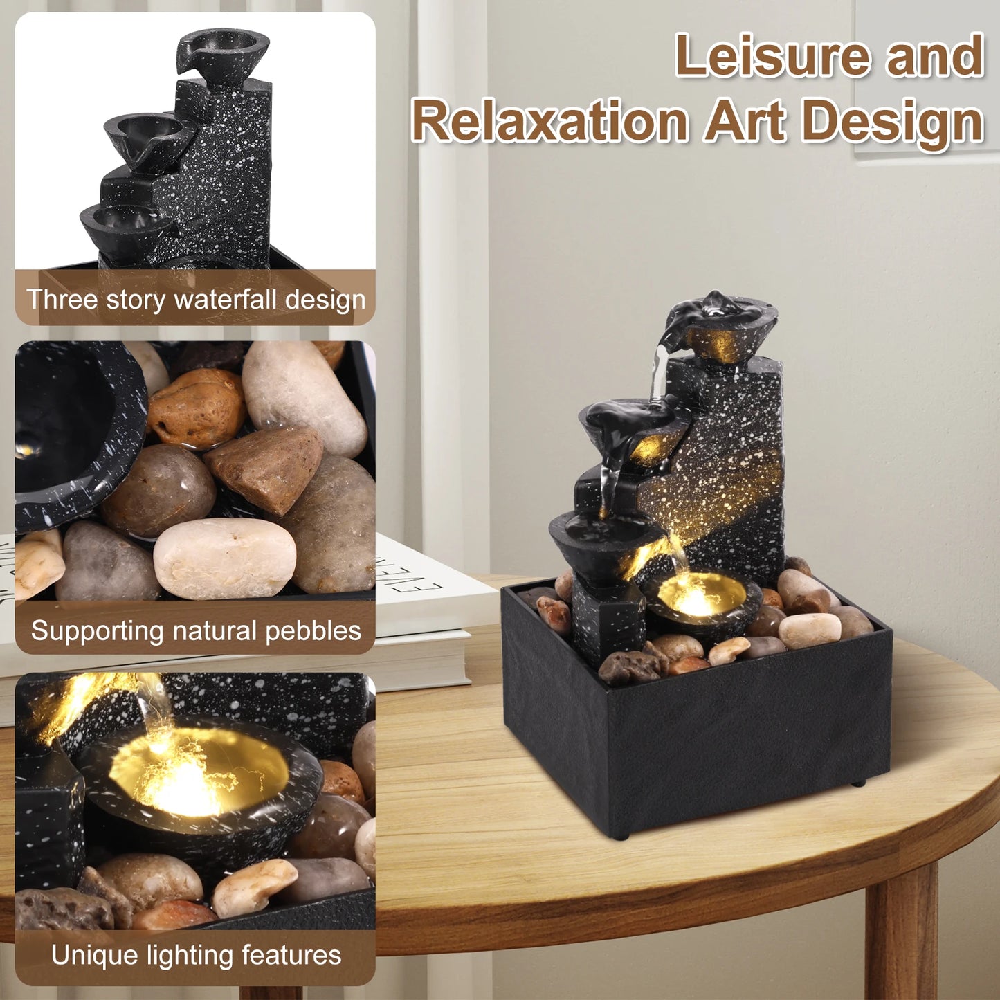 Tabletop Waterfall Decor Relaxation Meditation Desktop Fountain with Soft Lights Reusable Tabletop Fountain Landscape Decoration