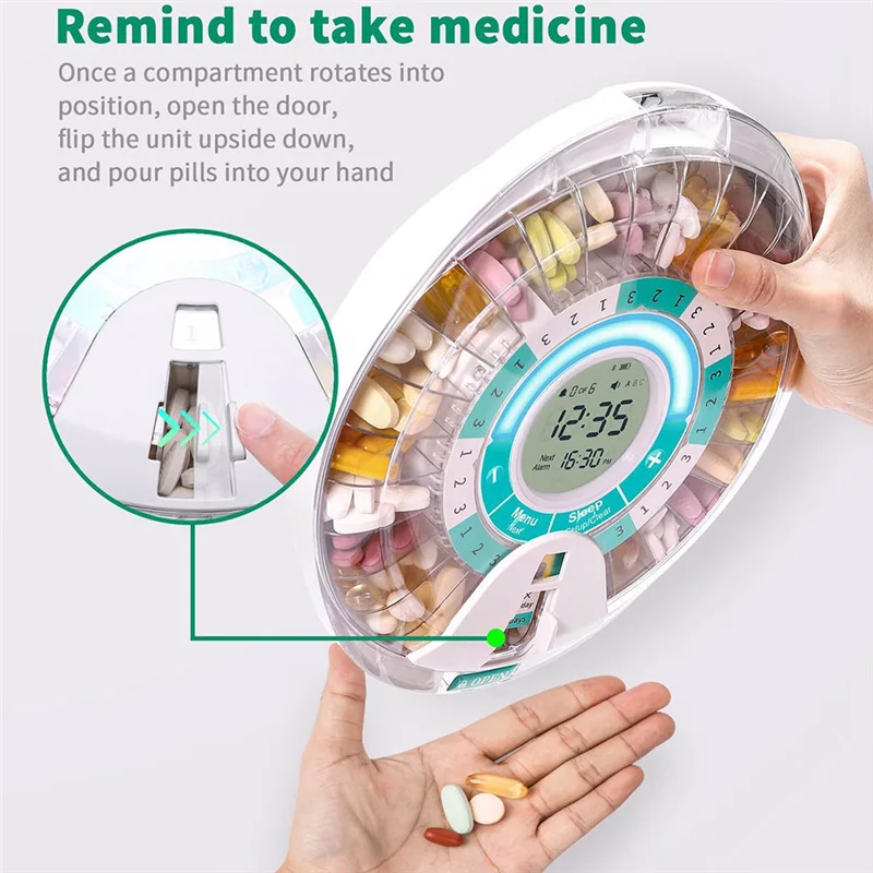 MOPHE-Alarm-Equipped Automatic Pill Dispenser For Elderly, 28-Day Electronic Locked Pill Box With Sound& Light Reminders