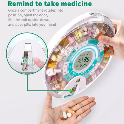 MOPHE-Alarm-Equipped Automatic Pill Dispenser For Elderly, 28-Day Electronic Locked Pill Box With Sound& Light Reminders