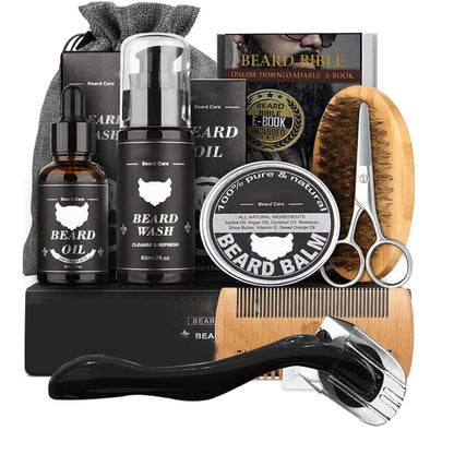 5/7/8 PCS Men's Beard care full set beard comb Balm Double-sided comb with roller beard growth liquid