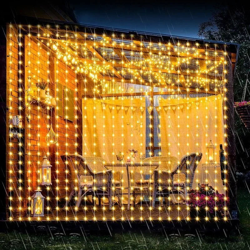 Solar Curtain Light LED Outdoor Waterproof 600leds Garland Decor String Lights Yard Christmas Fairy Wedding Party Terrace Garden