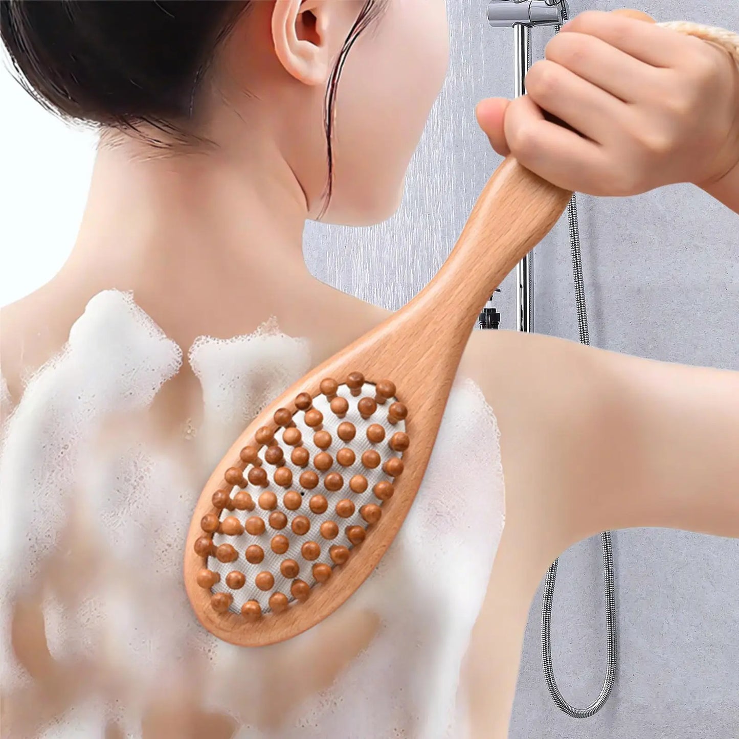 Dry Bath Body Brush Back Scrubber 2 in 1 Wooden Shower Brush
