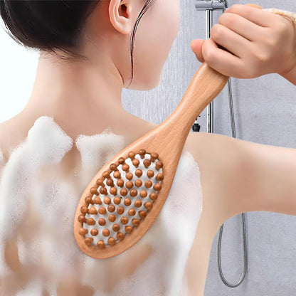 Dry Bath Body Brush Back Scrubber 2 in 1 Wooden Shower Brush