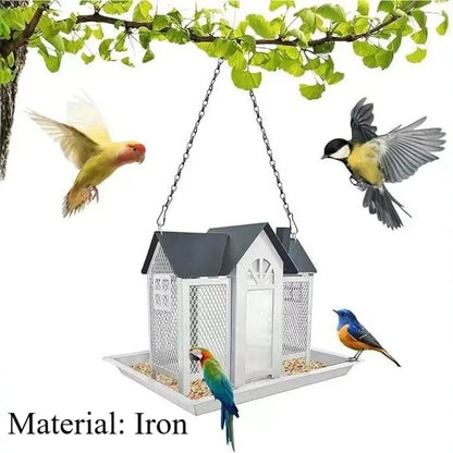 Outdoor Hanging Bird Feeder Iron Rain/Wind-Proof Bird Feeder Outside Garden Yard Large-Capacity Birds Food Feeders Pet Supplies