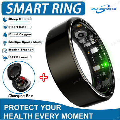 New R09 Smart Ring Men Women with Charging Case,Heart Rate Blood Oxygen,Skin Temperature Monitor,5ATM Waterproof For Android IOS