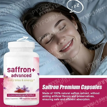 Saffron Capsule with Saffron,Turmeric Plant-Based Extract and Vitamin,Magnesium Daily Health Support 10-in-1 Supplement 60 Count