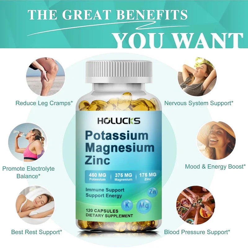 Potassium Magnesium Complex Supplement, Support Vascular, Bone, Heart, Muscle & Nerve Health, Boost Immune, Enhance Energy