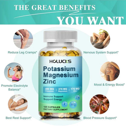 Potassium Magnesium Complex Supplement, Support Vascular, Bone, Heart, Muscle & Nerve Health, Boost Immune, Enhance Energy