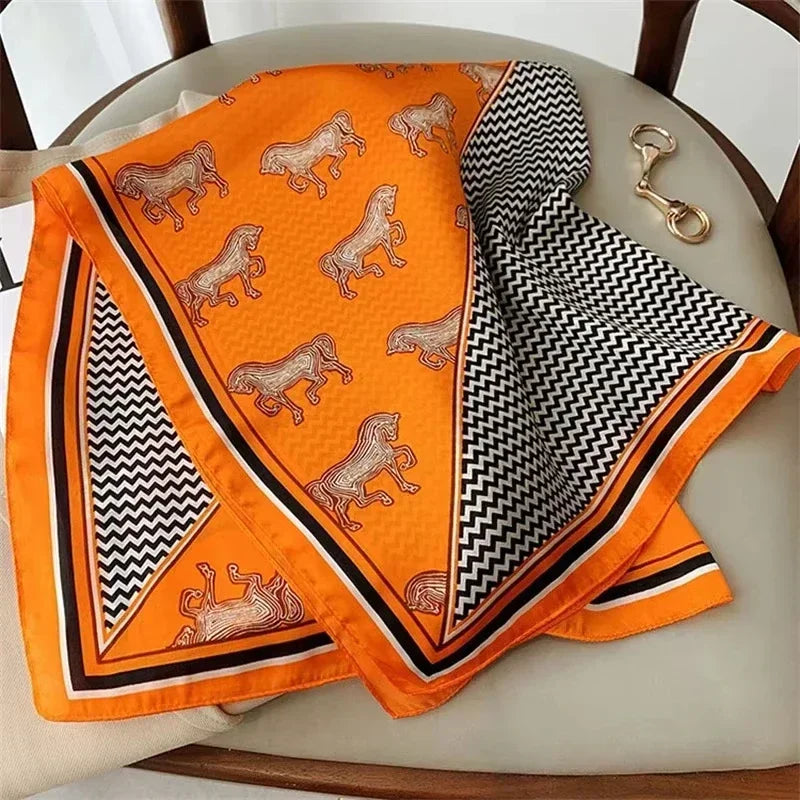 70*70cm Soft Satin Hair Scarf Women Handkerchief Printed Female Square Head Bandana Small Neck Muffler Hijab Lady Girls Scarves