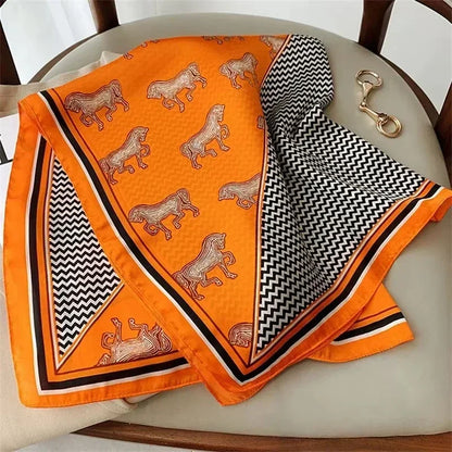 70*70cm Soft Satin Hair Scarf Women Handkerchief Printed Female Square Head Bandana Small Neck Muffler Hijab Lady Girls Scarves