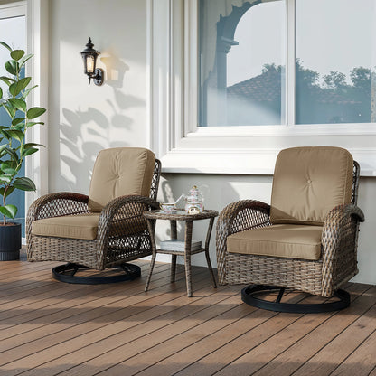 HOOMIC 3 Pieces Patio Furniture Set, Patio Bistro Set, Outdoor Rotating Rocking Chair Set, Cozy and Padded Cushions Alleiwe