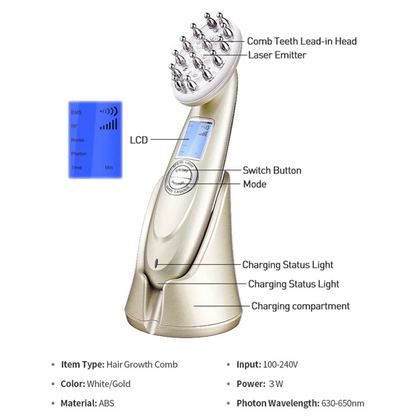 A66I Infrared EMS Radio Frequency Vibration Anti-Dropping Massager Scalp Massage Comb Micro-Current Hair Care Hair Loss