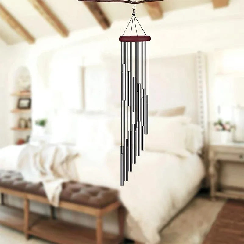 Solid Wood Wind Chimes Metal 12 Aluminum Tube Home Hanging Rotating   Wind Bells Garden, Balcony,  Craft Decoration Gift
