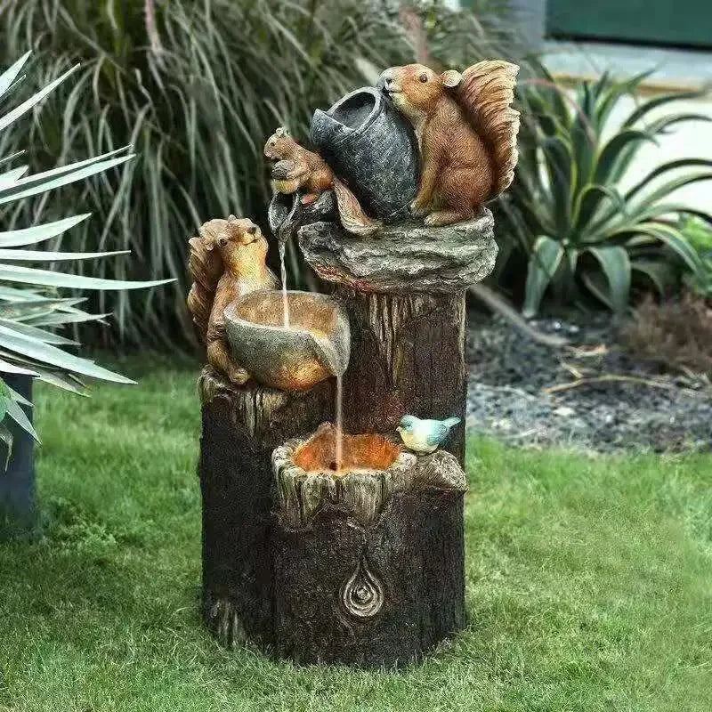 Yard Decor Outdoor For Power Simulation Statue Figurine Landscape Animal Squirrel Fountain Solar Decoration Garden Resin Duck