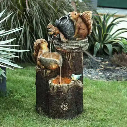 Yard Decor Outdoor For Power Simulation Statue Figurine Landscape Animal Squirrel Fountain Solar Decoration Garden Resin Duck