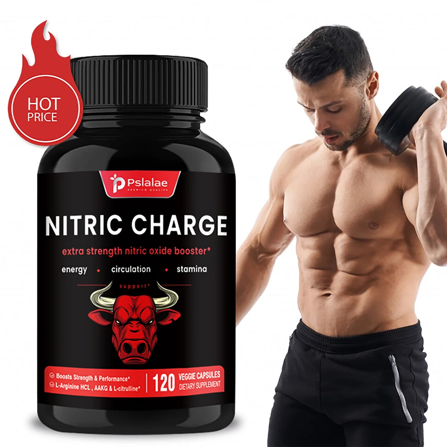 Nitric Charge - with L-Arginine, L-Citrulline - Improve Endurance, Muscle Mass, and Athletic Performance - 120 Capsules