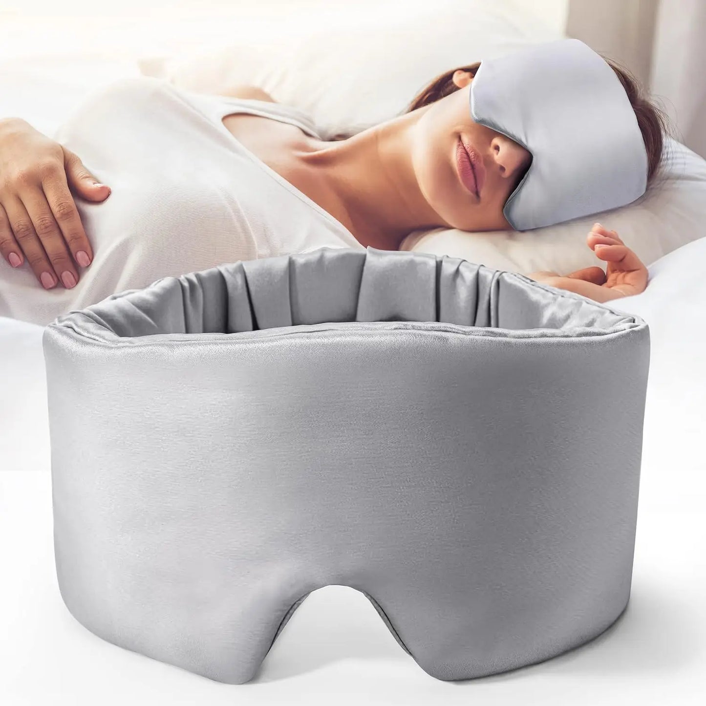 Silk Sleep Mask Soft Pressureless Sleeping Mask 100% Mulberry Silk for Eye Skin Anti Wrinkles,Adjustable Wide Velcro Ear Cover