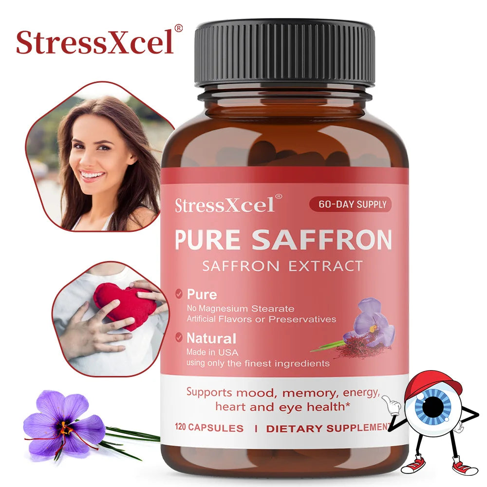 Saffron Supplements - Pure Saffron Extract Capsules - Boost Energy & Mood, Support Eye & Heart Health,Natural,GMO-Free