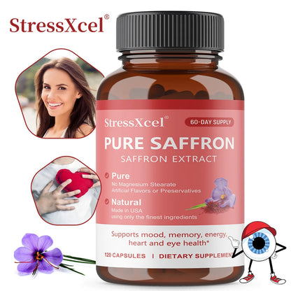 Saffron Supplements - Pure Saffron Extract Capsules - Boost Energy & Mood, Support Eye & Heart Health,Natural,GMO-Free