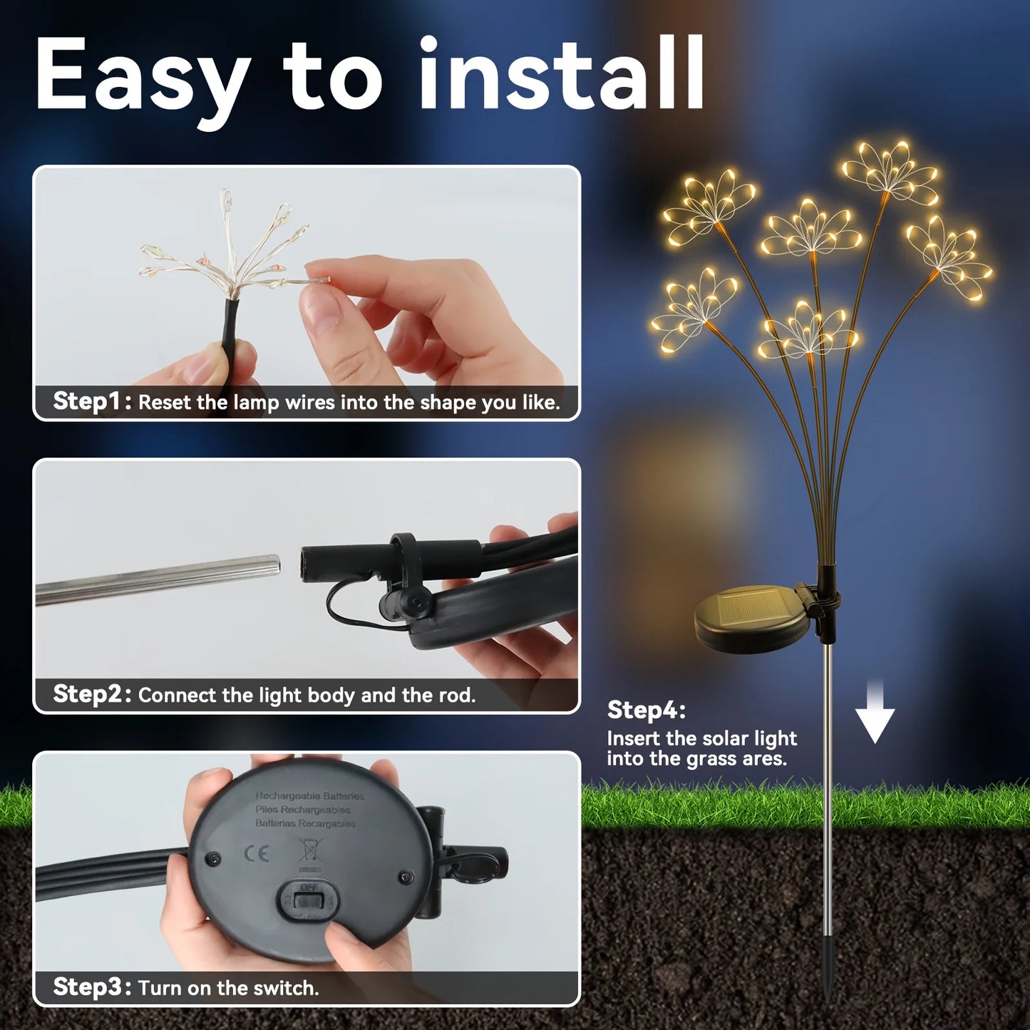 Solar Garden Lights Waterproof Solar Swaying Fairy Light Outdoor Waterproof Lamp for Yard Patio Walkway Wedding Christmas Decor