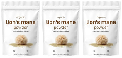 Organic Lion’s Mane Mushroom Powder Supports Brain Focus Energy and Immune Health Great for Smoothies & Coffee 454g Per Bag